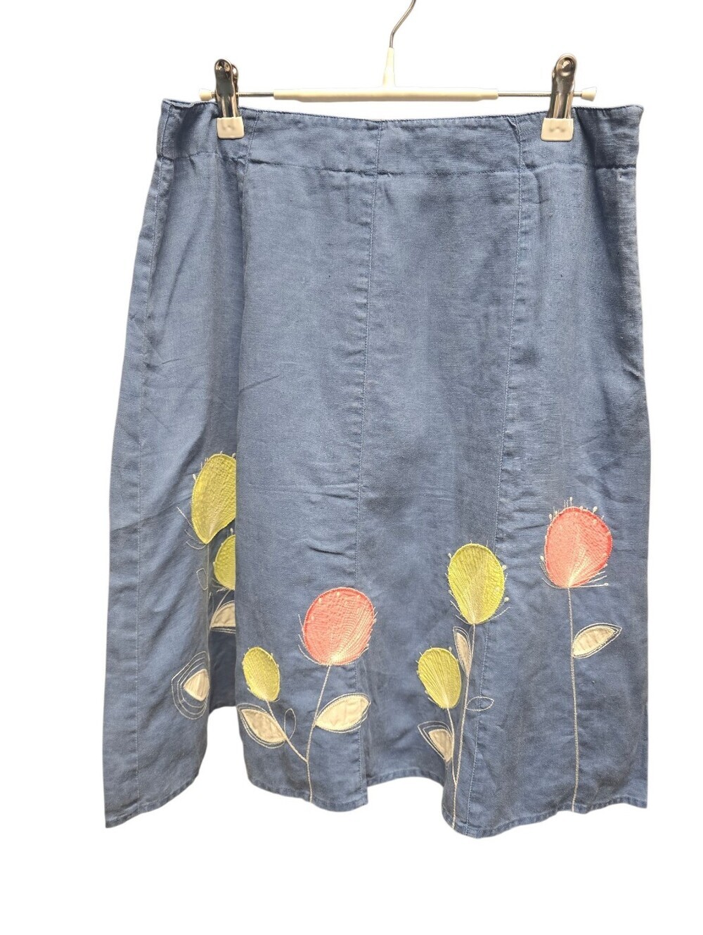 BODEN 100% Linen Blue Embroidered Floral A-Line Skirt Sz. 8